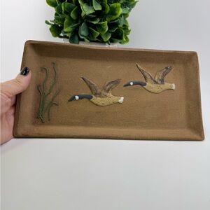 Studio Pottery Rectangular Platter Flying Geese Stoneware Artisan Tray